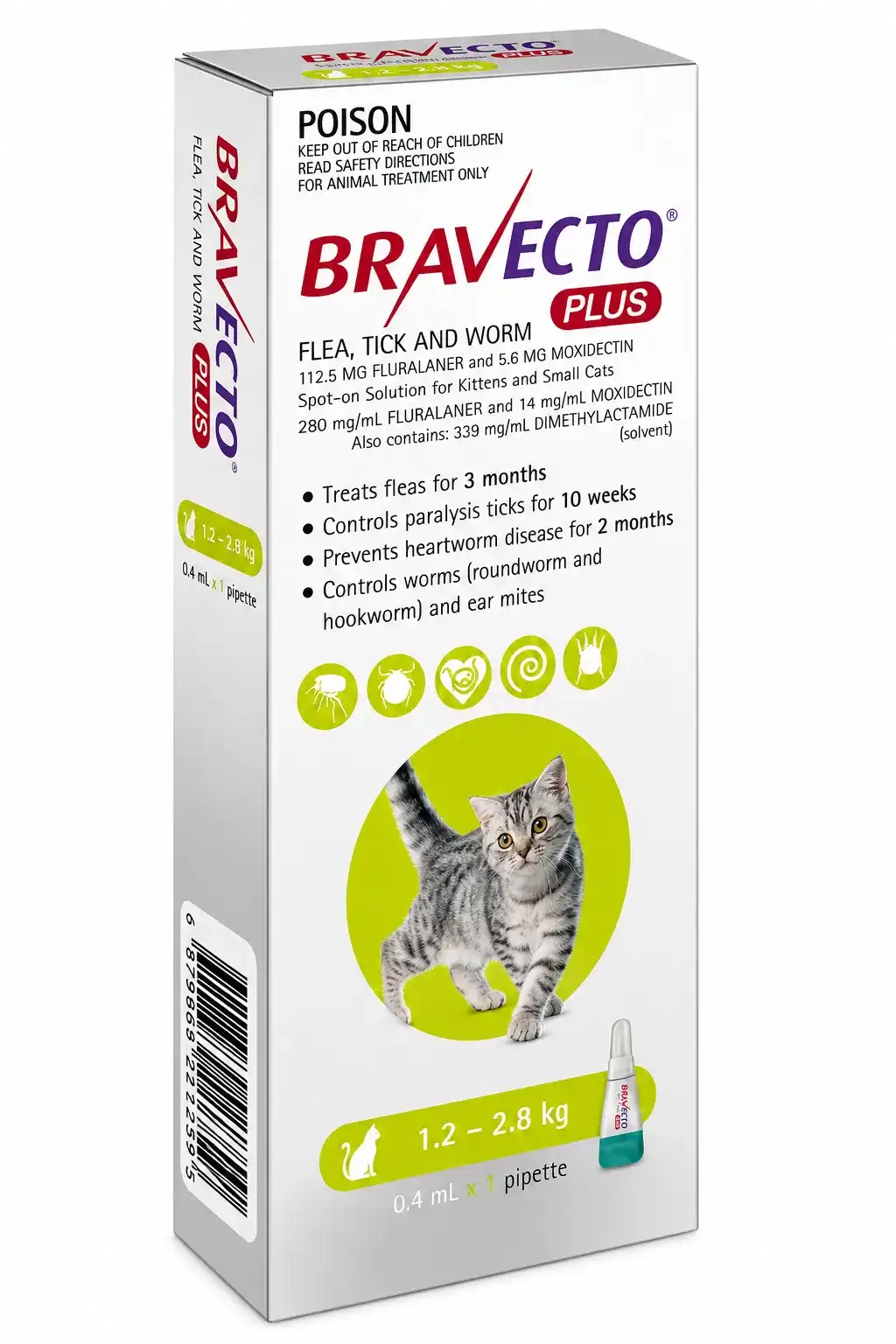 Bravecto Plus Gatos 1.2-2.8 kg